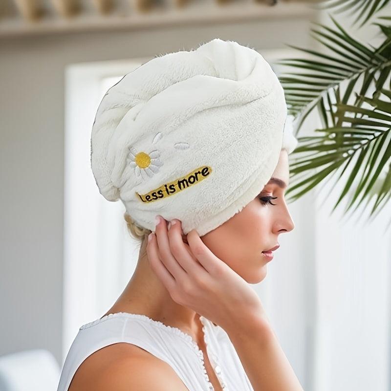 Daisy Embroidery Hair Drying Cap Coral Fleece Thickened Hair Towel