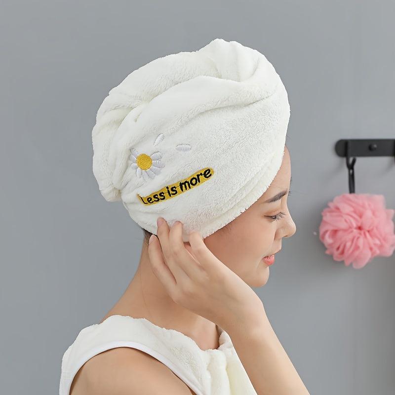 Daisy Embroidery Hair Drying Cap Coral Fleece Thickened Hair Towel
