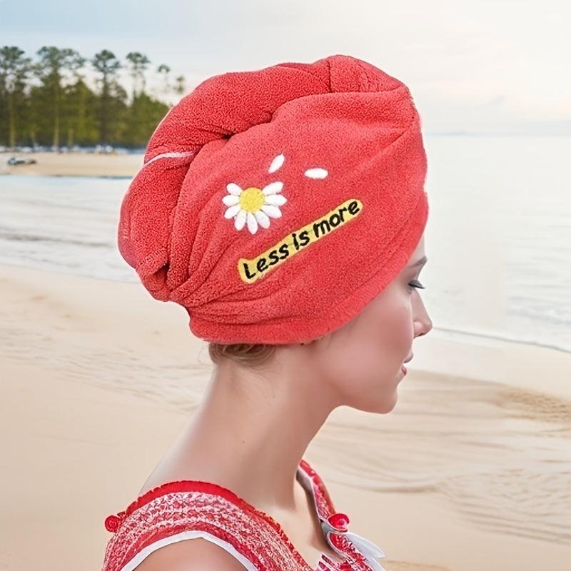 Daisy Embroidery Hair Drying Cap Coral Fleece Thickened Hair Towel