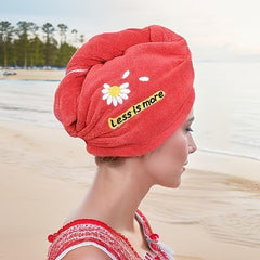 Daisy Embroidery Hair Drying Cap Coral Fleece Thickened Hair Towel