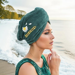 Daisy Embroidery Hair Drying Cap Coral Fleece Thickened Hair Towel