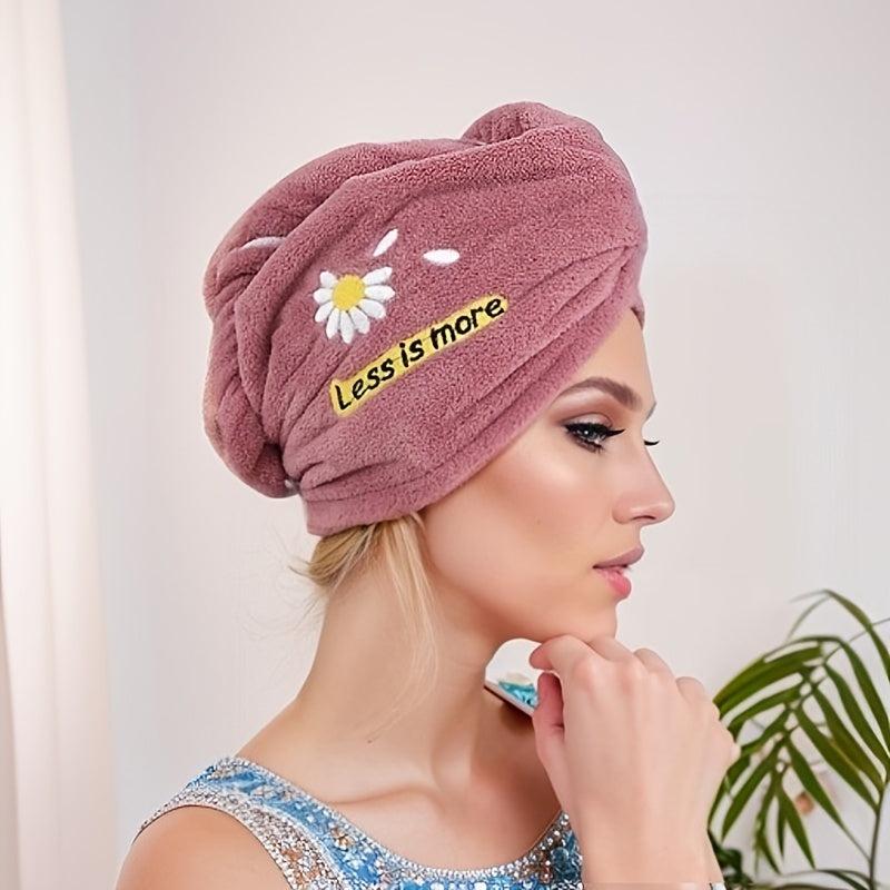 Daisy Embroidery Hair Drying Cap Coral Fleece Thickened Hair Towel