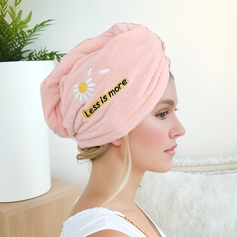 Daisy Embroidery Hair Drying Cap Coral Fleece Thickened Hair Towel