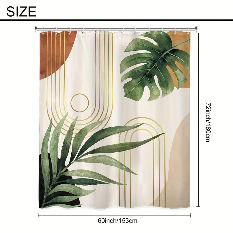 Watercolor Palm Leaf Shower Curtain Waterproof Fabric