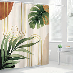 Watercolor Palm Leaf Shower Curtain Waterproof Fabric
