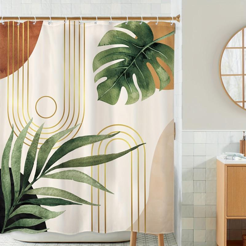 Watercolor Palm Leaf Shower Curtain Waterproof Fabric