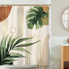 Watercolor Palm Leaf Shower Curtain Waterproof Fabric