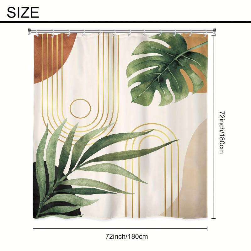 Watercolor Palm Leaf Shower Curtain Waterproof Fabric