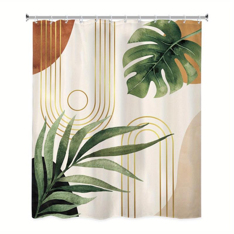 Watercolor Palm Leaf Shower Curtain Waterproof Fabric