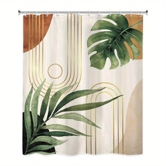 Watercolor Palm Leaf Shower Curtain Waterproof Fabric