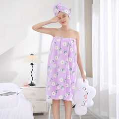 2pcs Coral Velvet Bath Wrap Towel & Hair Cap