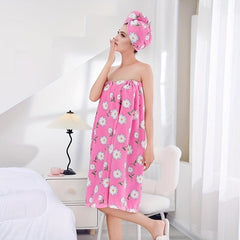 2pcs Coral Velvet Bath Wrap Towel & Hair Cap