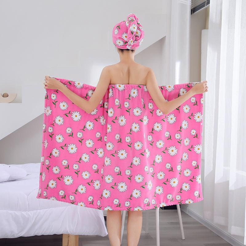2pcs Coral Velvet Bath Wrap Towel & Hair Cap