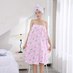 2pcs Coral Velvet Bath Wrap Towel & Hair Cap