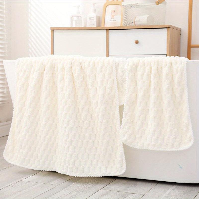 2pcs Coral Fleece Towel Set Soft & Absorbent Bath & Hand Towels Solid Towel Set