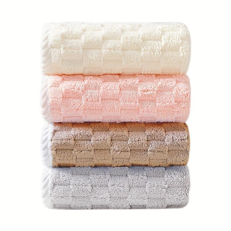 2pcs Coral Fleece Towel Set Soft & Absorbent Bath & Hand Towels Solid Towel Set