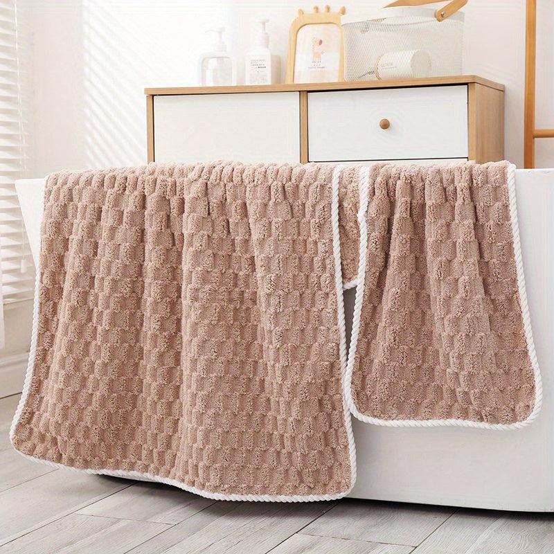 2pcs Coral Fleece Towel Set Soft & Absorbent Bath & Hand Towels Solid Towel Set