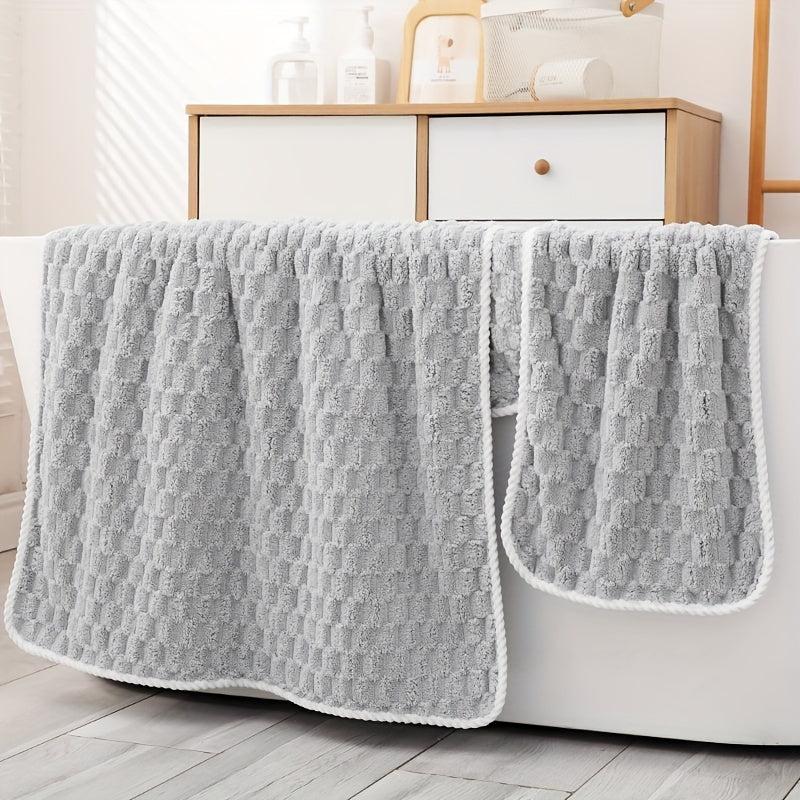 2pcs Coral Fleece Towel Set Soft & Absorbent Bath & Hand Towels Solid Towel Set