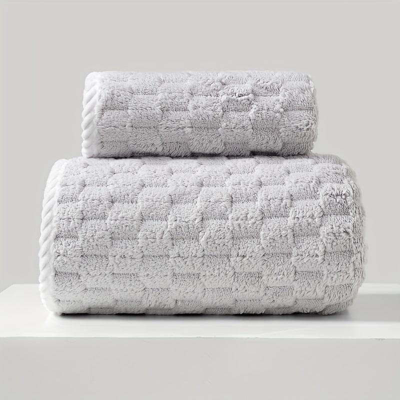 2pcs Coral Fleece Towel Set Soft & Absorbent Bath & Hand Towels Solid Towel Set