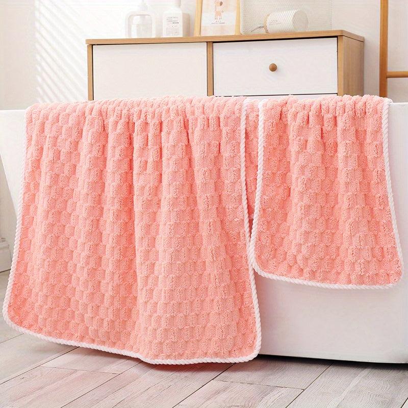 2pcs Coral Fleece Towel Set Soft & Absorbent Bath & Hand Towels Solid Towel Set