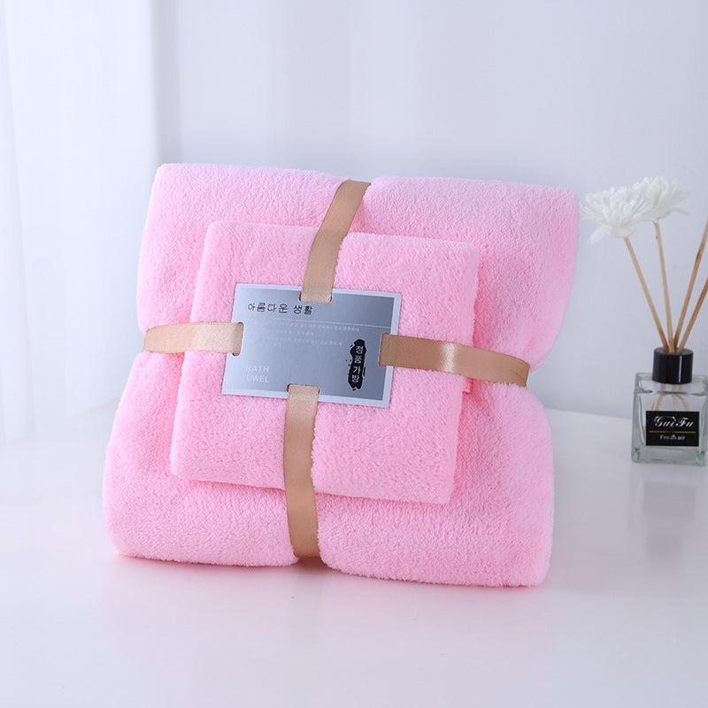 2pcs Solid Towel Set Soft Hand Towel Bath Towel Quick Drying Absorbent Towels