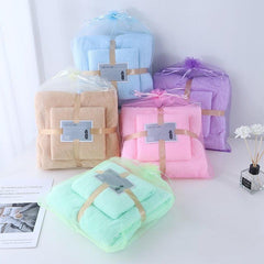 2pcs Solid Towel Set Soft Hand Towel Bath Towel Quick Drying Absorbent Towels