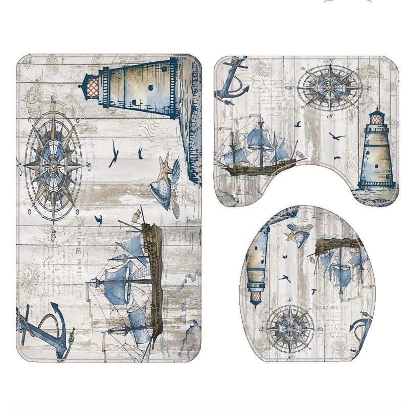 3pcs Waterproof Shower Curtain with Non Slip Bathroom Rug Complete Set