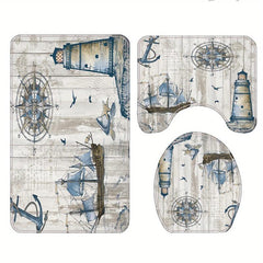 3pcs Waterproof Shower Curtain with Non Slip Bathroom Rug Complete Set