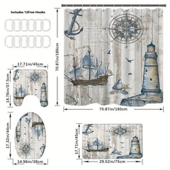 3pcs Waterproof Shower Curtain with Non Slip Bathroom Rug Complete Set