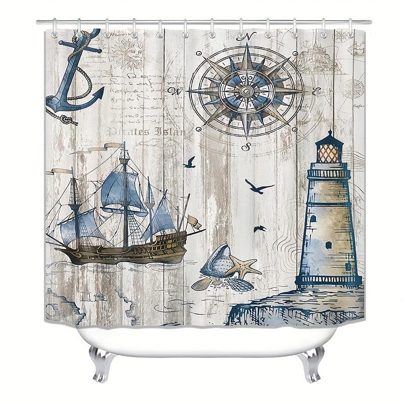 3pcs Waterproof Shower Curtain with Non Slip Bathroom Rug Complete Set