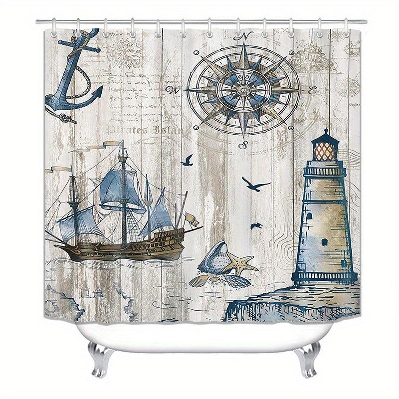 3pcs Waterproof Shower Curtain with Non Slip Bathroom Rug Complete Set