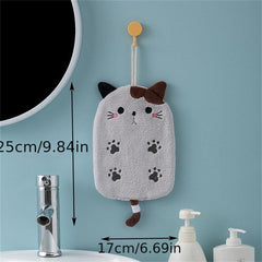 Cat Shaped Hanging Hand Towel Coral Fleece Quick Drying Absorbent Soft Towel