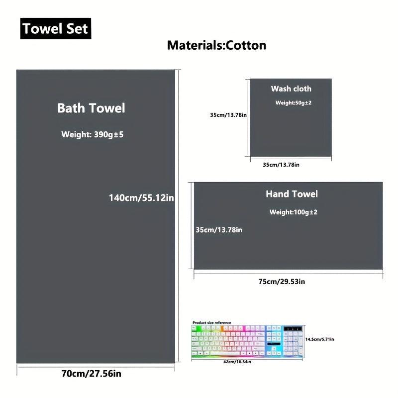3pcs Pure Cotton Towel Set Bath Square Face Household Absorbent Quick Drying