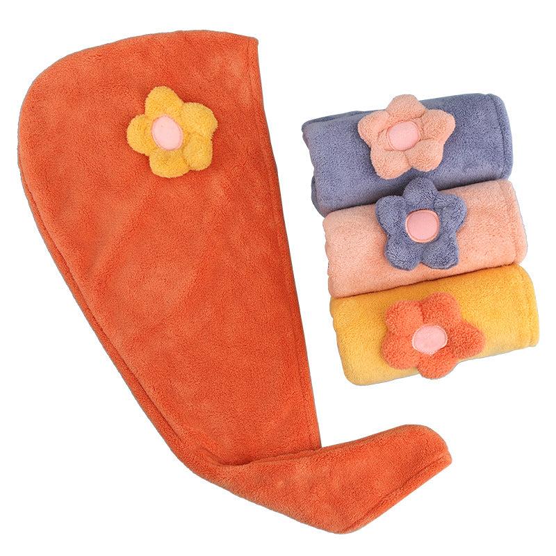 Flower Coral Velvet Hair Towel - Quick Drying Hair Towel Wrap