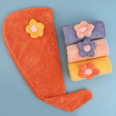 Flower Coral Velvet Hair Towel - Quick Drying Hair Towel Wrap