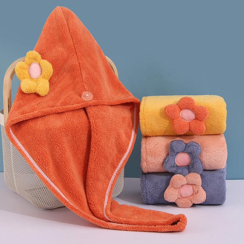 Flower Coral Velvet Hair Towel - Quick Drying Hair Towel Wrap