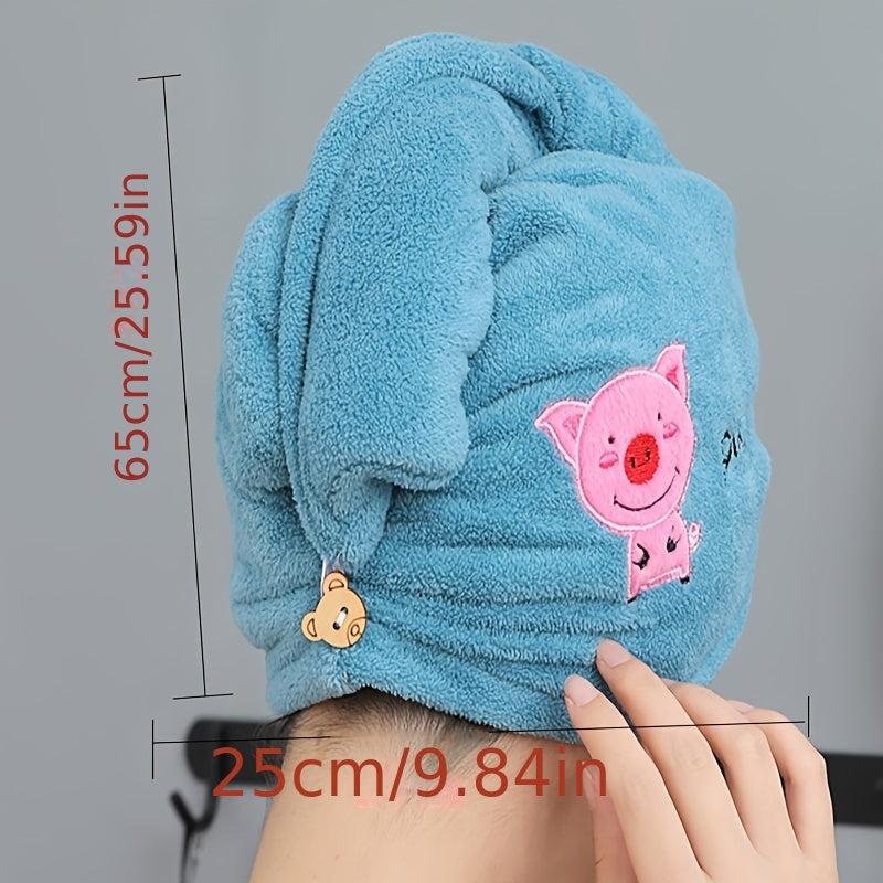 Animal Embroidery Hair Towel Soft Drying Cap Coral Fleece Hair Towel