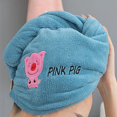 Animal Embroidery Hair Towel Soft Drying Cap Coral Fleece Hair Towel