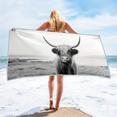 Highland Cow Beach Towels Microfiber Absorbent Bath Towel for Travel Swim Yoga