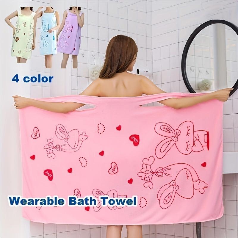 Rabbit Pattern Bath Towel for Adults Absorbent Quick Drying Bathrobe