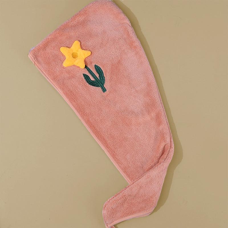 Flower Embroidered Hair Towel Coral Velvet Hair Drying Cap
