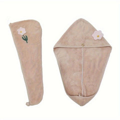 Flower Embroidered Hair Towel Coral Velvet Hair Drying Cap