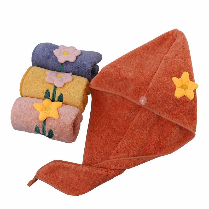 Flower Embroidered Hair Towel Coral Velvet Hair Drying Cap