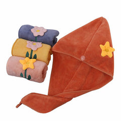 Flower Embroidered Hair Towel Coral Velvet Hair Drying Cap