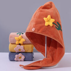 Flower Embroidered Hair Towel Coral Velvet Hair Drying Cap