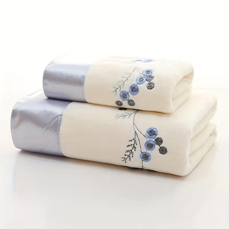 2pcs Embroidered Towel Set Soft Quick Dry Absorbent Towels for Bathroom
