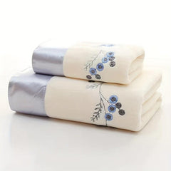 2pcs Embroidered Towel Set Soft Quick Dry Absorbent Towels for Bathroom