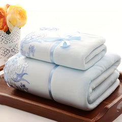 2pcs Embroidered Towel Set Soft Quick Dry Absorbent Towels for Bathroom