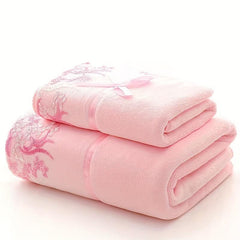 2pcs Embroidered Towel Set Soft Quick Dry Absorbent Towels for Bathroom