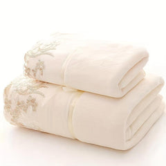 2pcs Embroidered Towel Set Soft Quick Dry Absorbent Towels for Bathroom